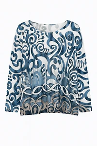 Blue ombre swirl print top