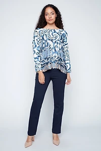 Blue ombre swirl print top