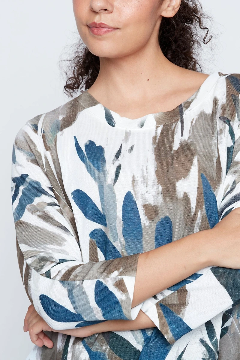 Leaf print chiffon trim top