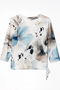 Floral print chiffon trim top