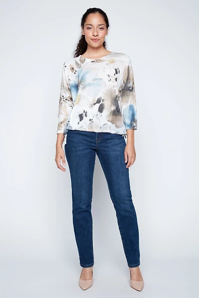 Floral print chiffon trim top