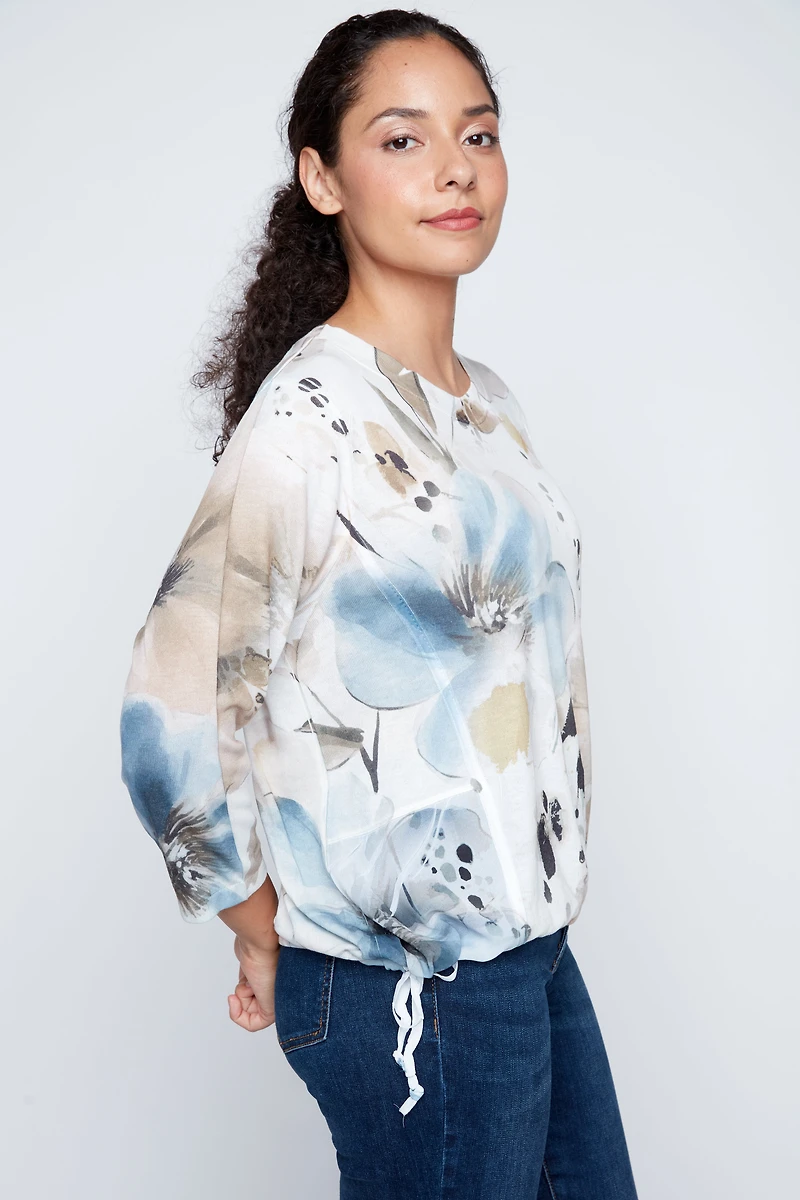 Floral print chiffon trim top