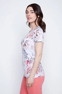 Floral print burn out t-shirt