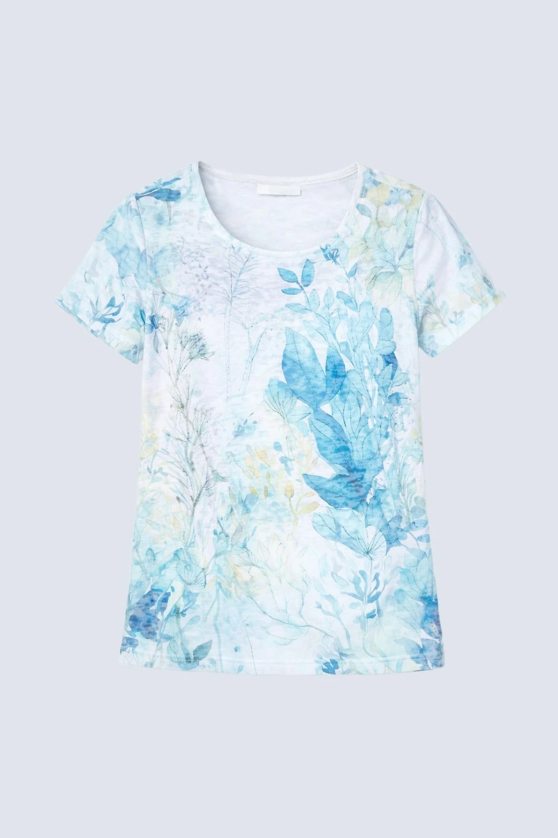 Aqua floral print burn out t-shirt
