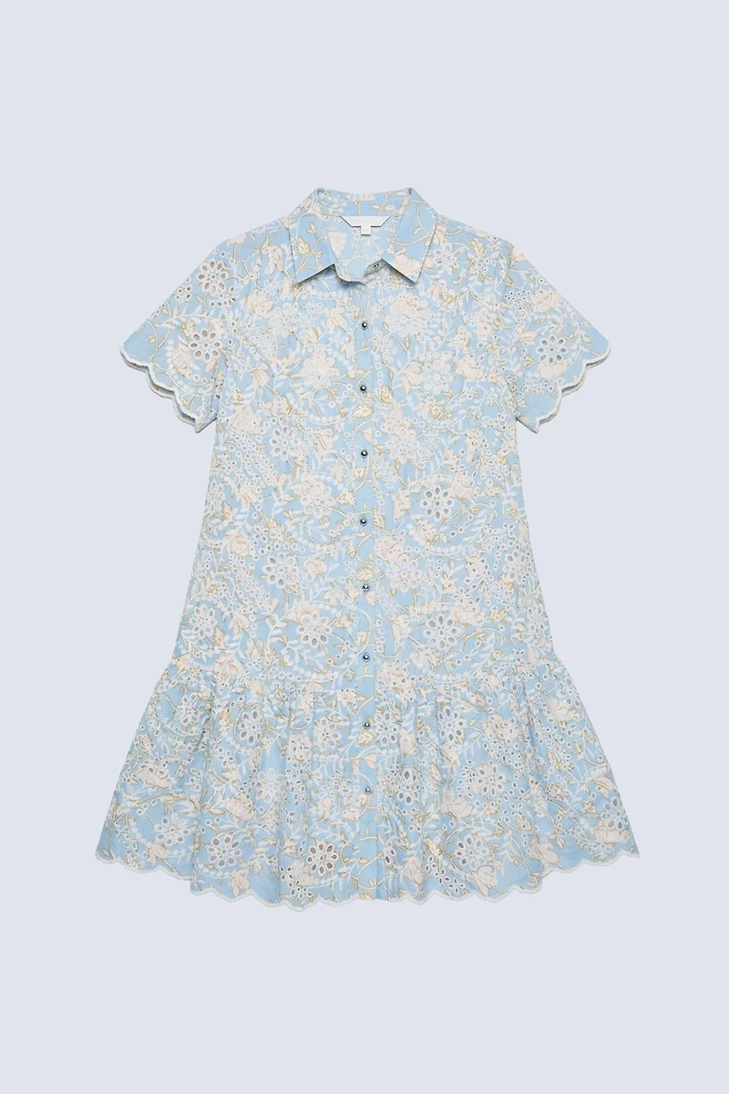 Floral eyelet shirt dress