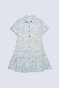Floral eyelet shirt dress
