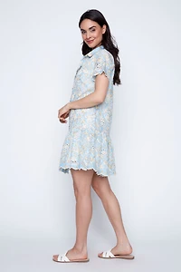 Floral eyelet shirt dress