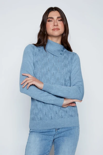Pointelle detail cotton blend sweater