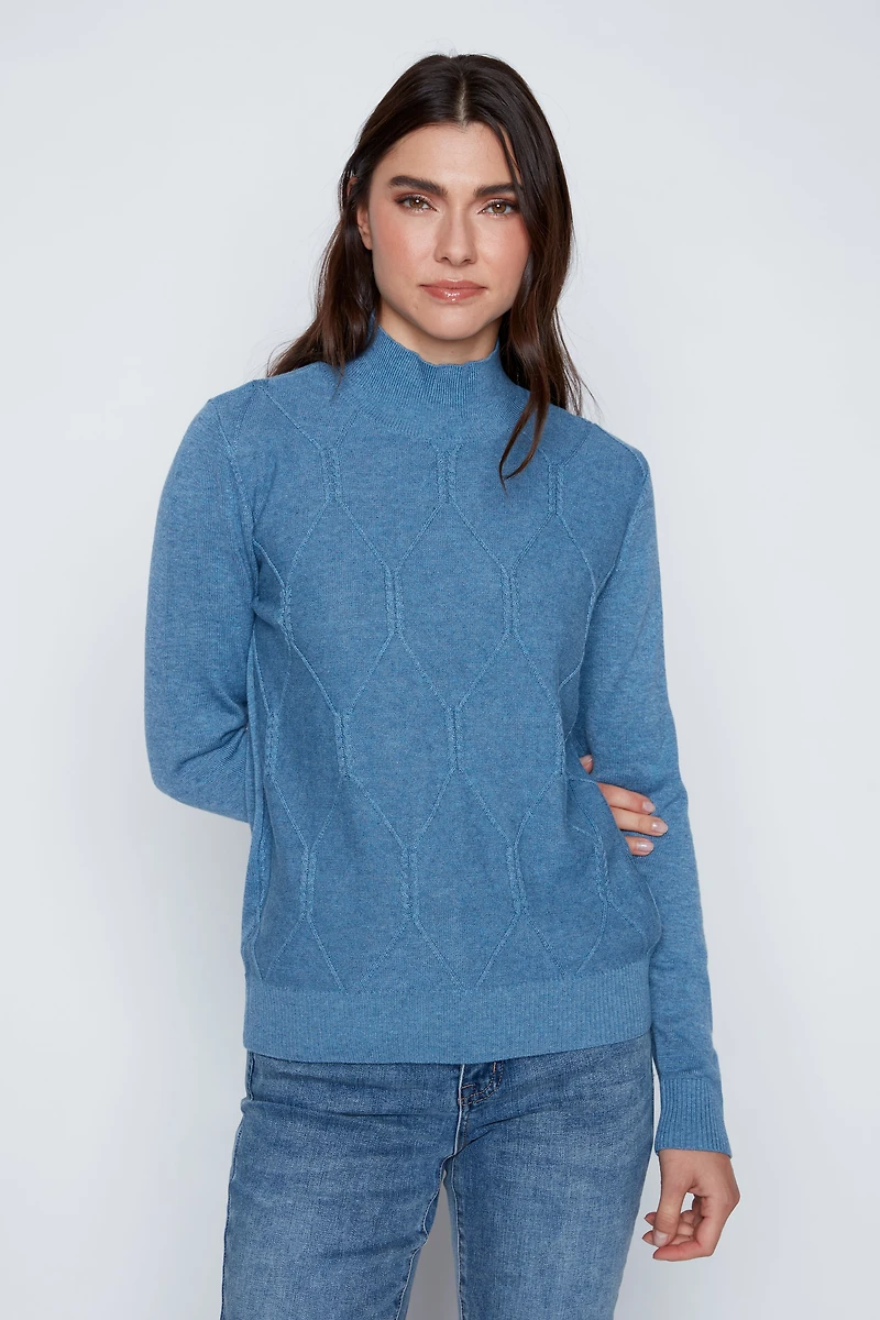 Geometric cable cotton blend sweater