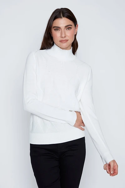 Geometric cable cotton blend sweater