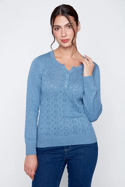 Le pull à col Henley en coton mélangé