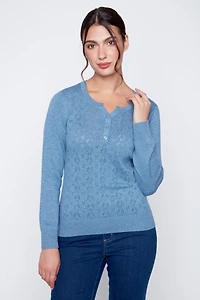 Le pull à col Henley en coton mélangé