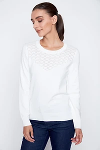 Pointelle detail cotton blend sweater