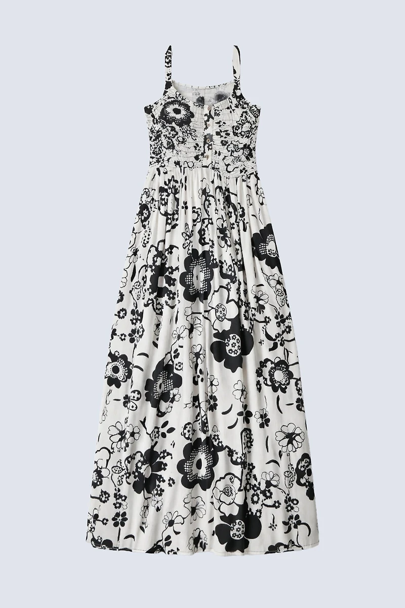 Smocked floral print dress