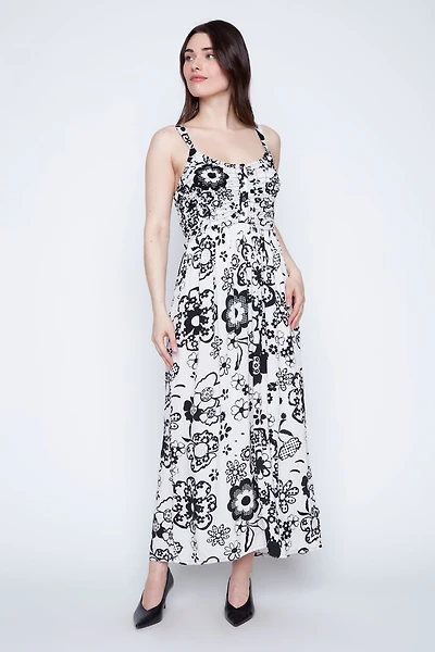 Smocked floral print dress