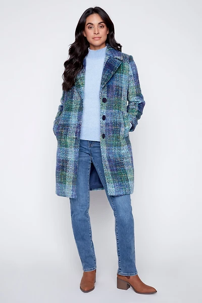 Plaid wool blend coat