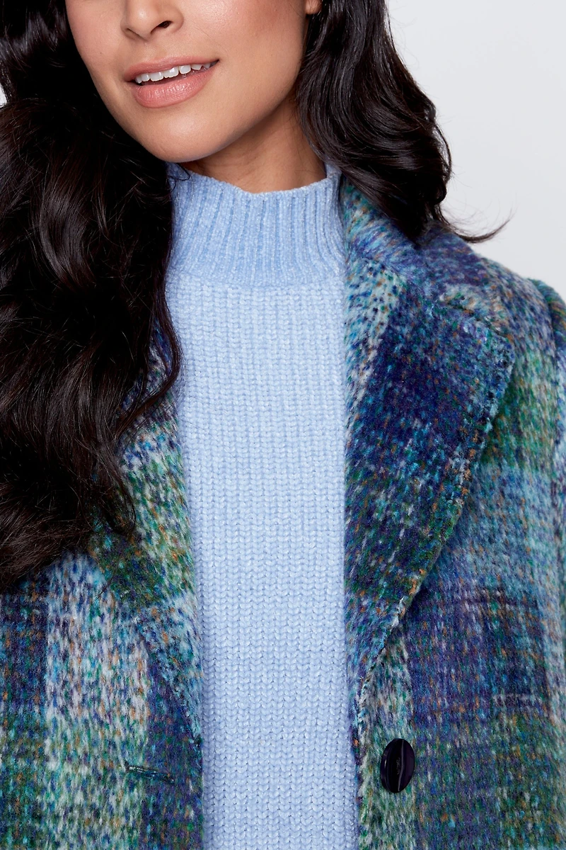 Plaid wool blend coat