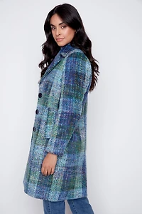 Plaid wool blend coat