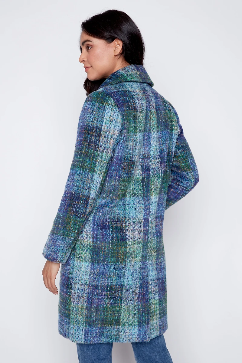 Plaid wool blend coat