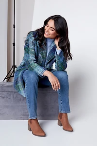Plaid wool blend coat
