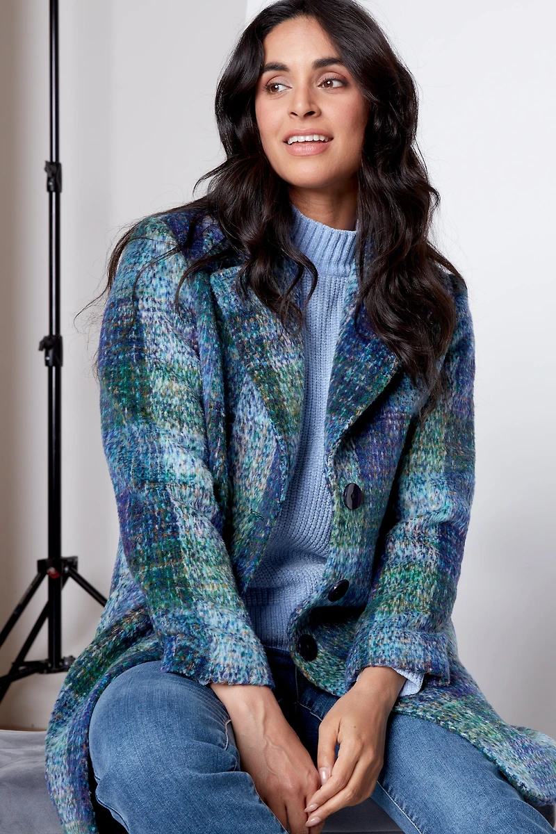 Plaid wool blend coat