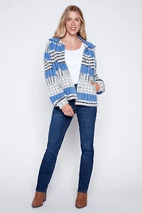 Eyelash houndstooth knit jacket
