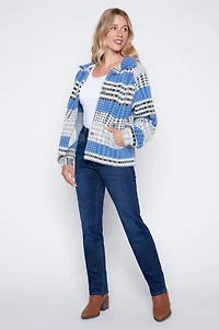 Eyelash houndstooth knit jacket