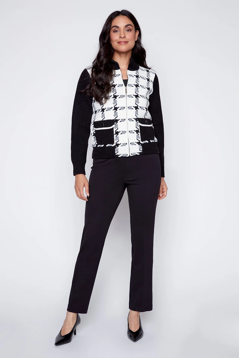 Le cardigan à motif pied-de-poule