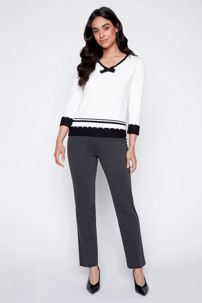 Contrast trim bow detail sweater