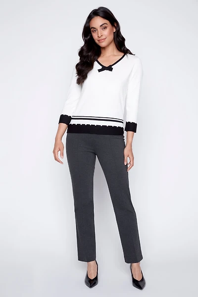 Contrast trim bow detail sweater