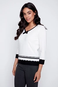 Contrast trim bow detail sweater