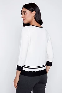 Contrast trim bow detail sweater