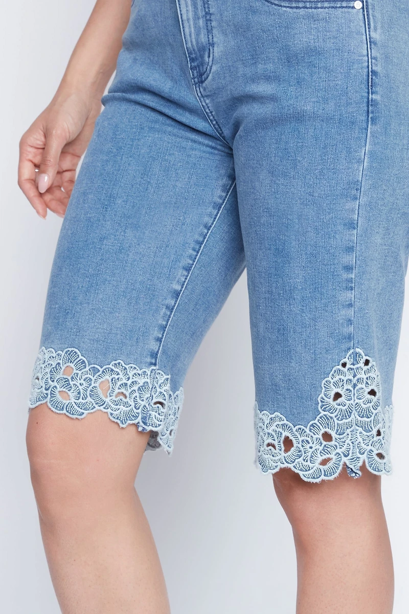 Embroidery detail denim bermuda