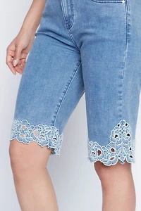 Embroidery detail denim bermuda