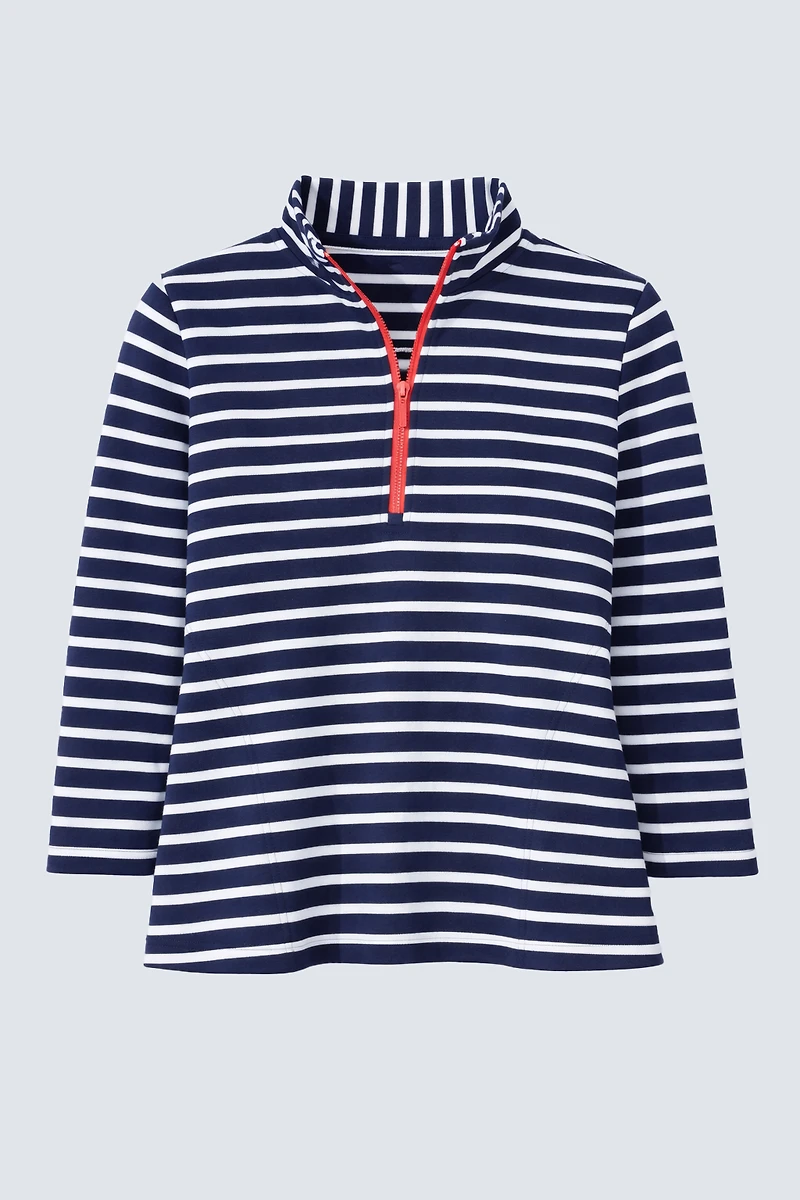 Le t-shirt rayé à col montant avec fermeture éclair