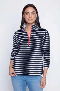 Zip mock neck striped t-shirt