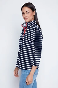 Zip mock neck striped t-shirt
