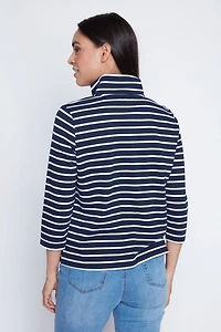 Le t-shirt rayé à col montant avec fermeture éclair