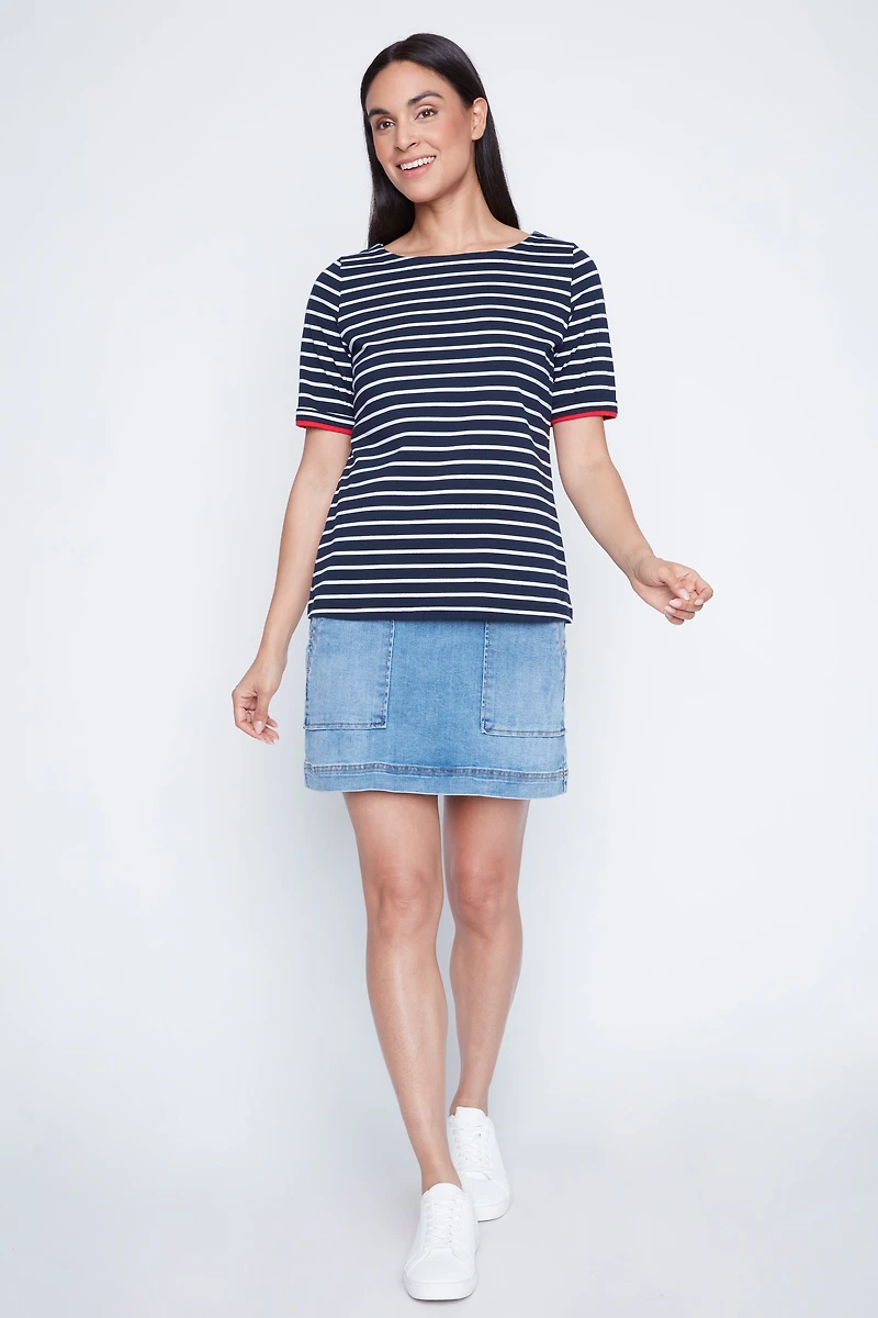 Short sleeve cotton stripe t-shirt