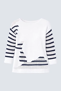 Striped cotton crochet sweater