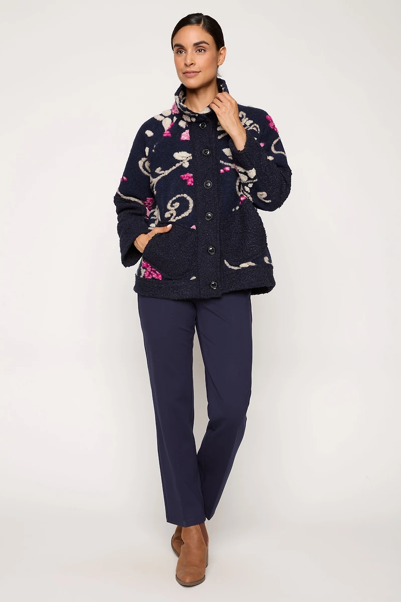 Floral Embroidery Boiled Wool Jacket