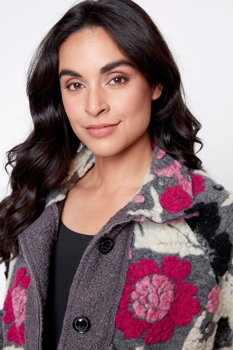 Floral embroidery boiled wool jacket