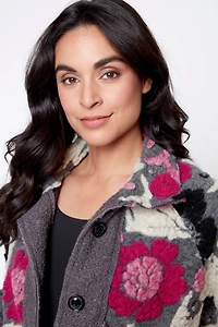 Floral embroidery boiled wool jacket