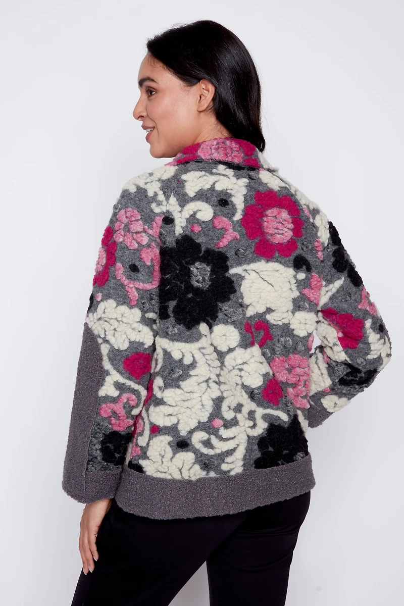 Floral embroidery boiled wool jacket