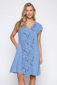 Front embroidery linen dress