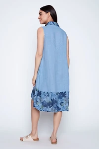 Floral border print linen dress