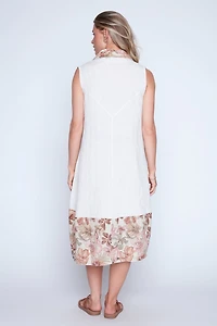 Border print linen dress