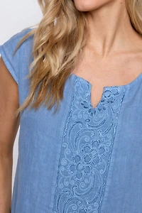 Front embroidery linen dress