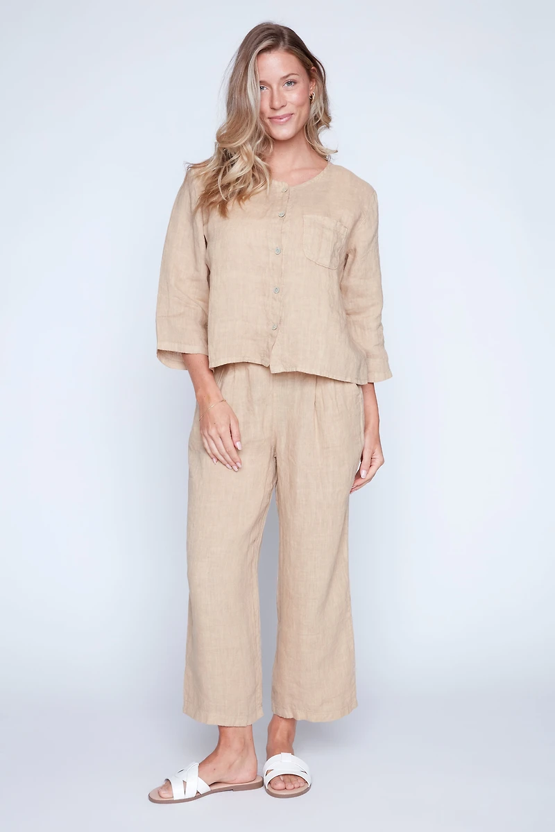 Button front linen blouse