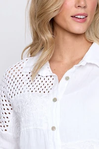 Crochet trim linen blouse